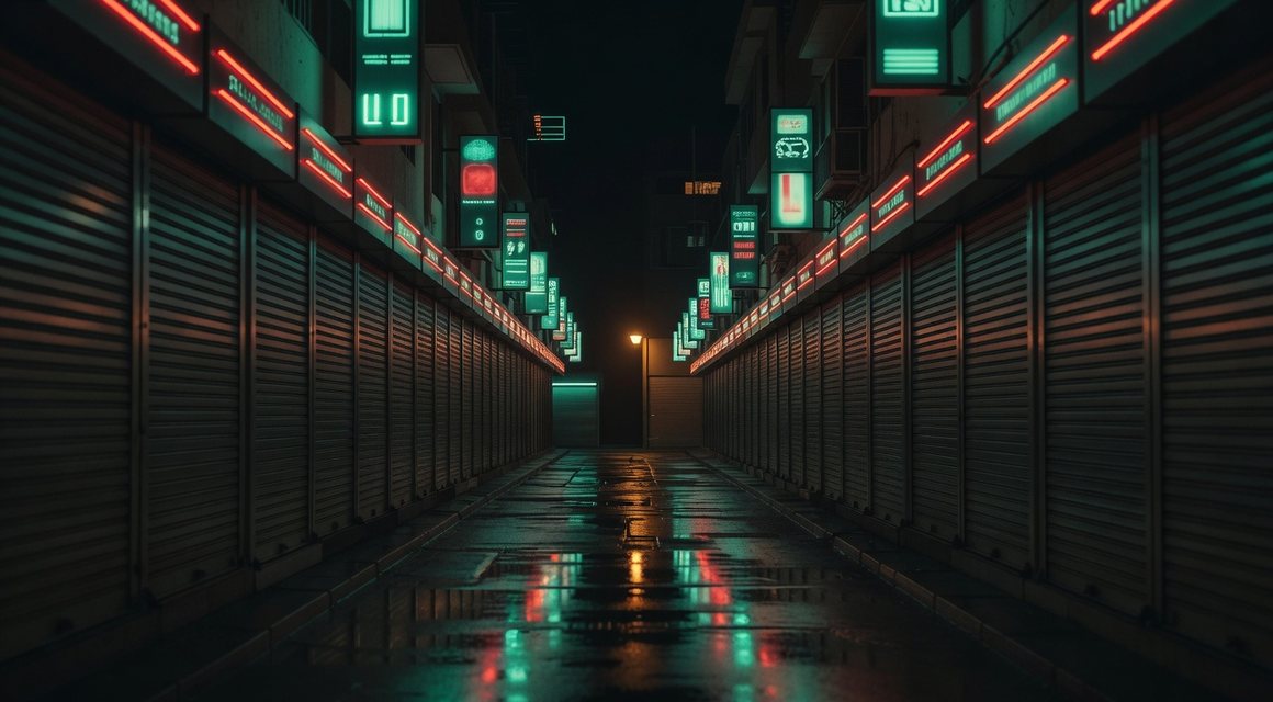 똑같이 닫힌 셔터가 이어진 골목 — 죽은 주소들